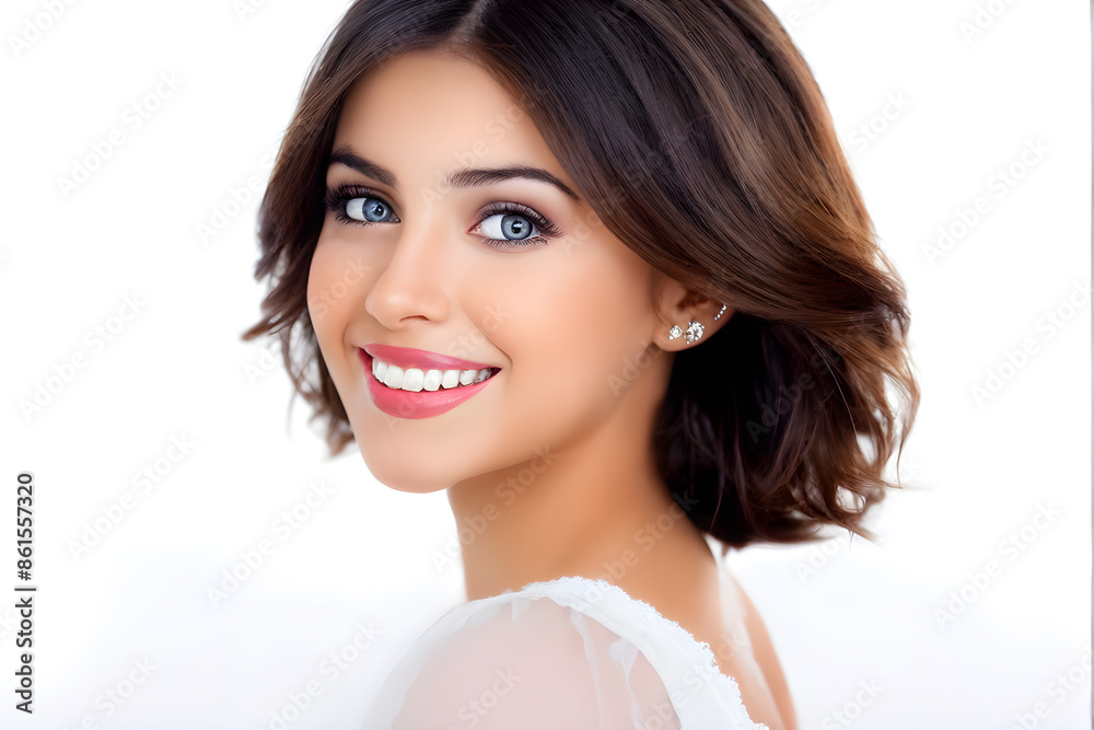 Portrait of young beautiful cute cheerful girl smiling looking at camera over white background. Portrait of young beautiful cute cheerful girl smiling looking at camera over white background.