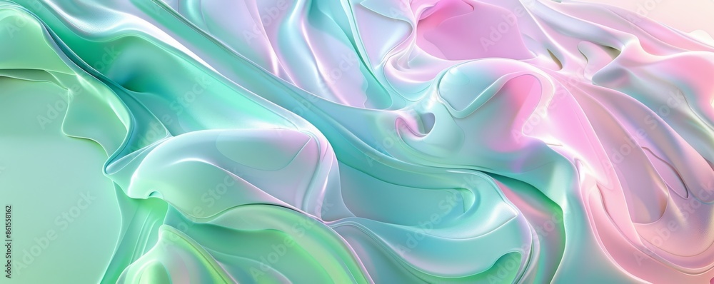 Abstract 3D fluid shapes in pastel green and pink colors Abstract 3D fluid shapes in pastel green and pink colors