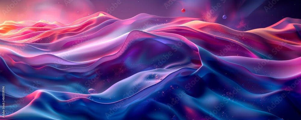 Obraz premium Colorful 3D fluid shapes swirling in purple and pink abstract landscape with futuristic feel