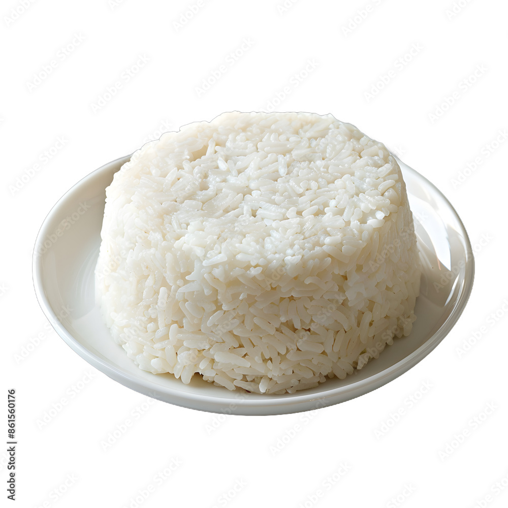 [Transparent Background PNG]A mound of white rice on a white plate