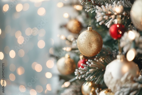 Glittering Gold Christmas Ornament on Festive Tree