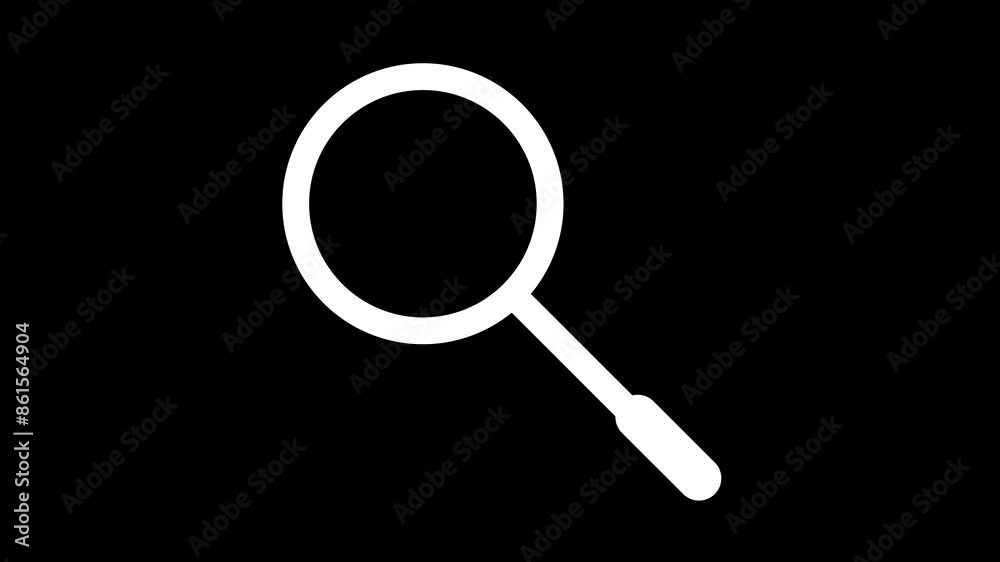Magnifying glass search icon animation on black background.