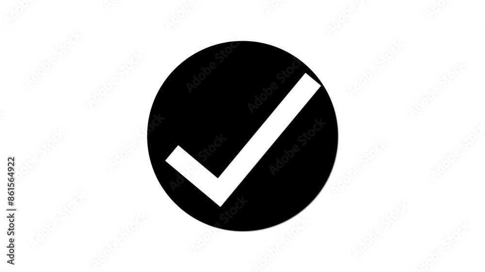 White check mark icon animation in black circle on a white background.