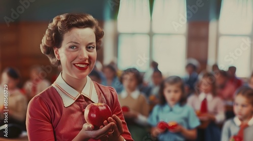 Vintage Teacher Holding App...