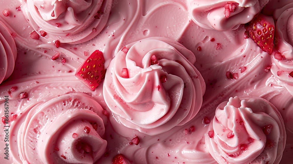 Summer food photography - Close up of strawberry ice cream gelato texture, top view Summer food photography - Close up of strawberry ice cream gelato texture, top view