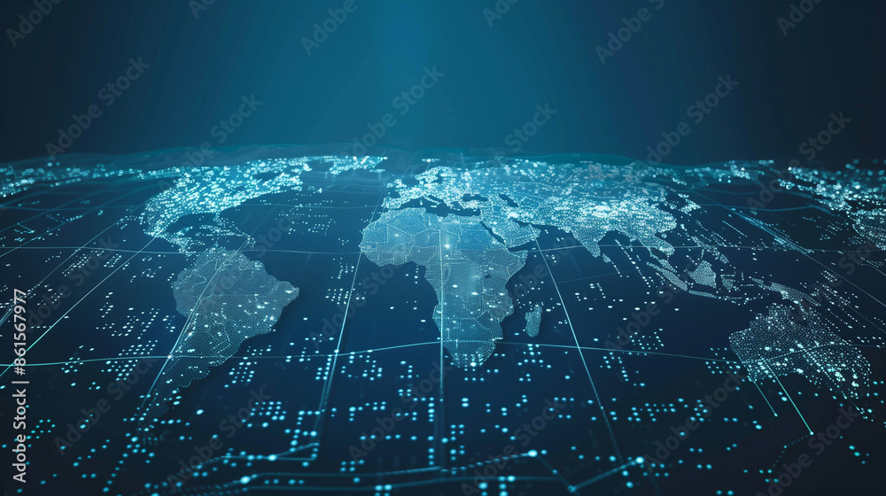 Abstract world map illustrating global network and connectivity ...