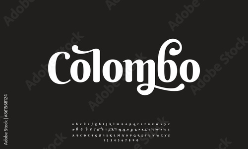 Colombo Elegant Font Uppercase Lowercase and Number. Classic Lettering Minimal Fashion Designs. Typography modern sans serif fonts regular decorative vintage concept. vector illustration