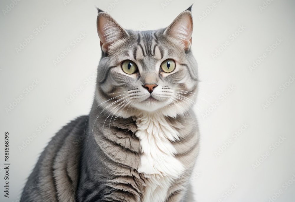 Gray cat looking curiously on white background Gray cat looking curiously on white background