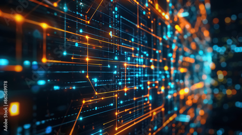 Wallpaper Mural A complex network diagram displayed on a digital screen, with nodes and connections glowing Torontodigital.ca