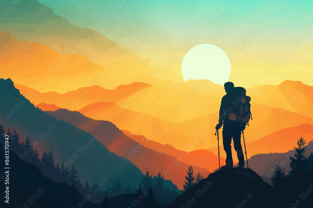 Fototapeta premium Hiking background, Exploring the Rich Tapestry of Hiking, From Origins to Modern Trails, Essential Gear and Safety Tips for Your Next Hiking Adventure