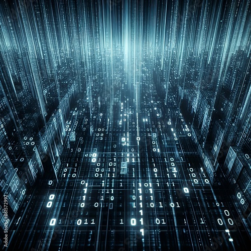 Dynamic blue binary code wallpaper, ideal for technology-themed backdrops, showcasing a digital data stream.