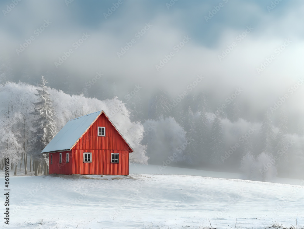 Alone snow-covered cabin in a large Alone snow-covered cabin in a large