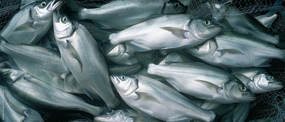 Obraz premium A pile of fresh fish caught and displayed in a heap, showcasing the seafood bounty and fishing industry.