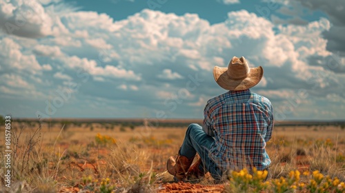 Young Jackaroo Mustering Cattle in the Australian Outback

 photo