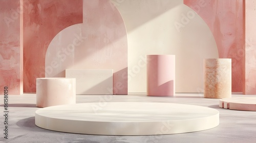 Serene Pastel Geometric 3D Abstract Space for Product Display