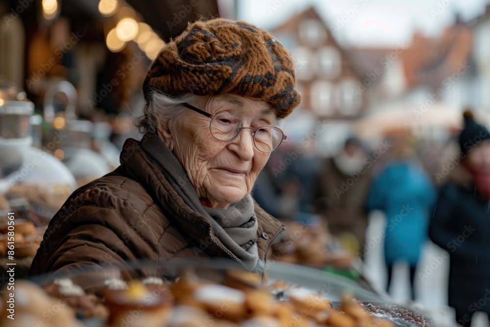 Elderly Woman Selling Marzipan Treats at Lübeck Market
Elderly Woman Selling Marzipan Treats at Lübeck Market