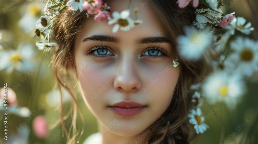 Beautiful girl with flowers adorning her hair Beautiful girl with flowers adorning her hair