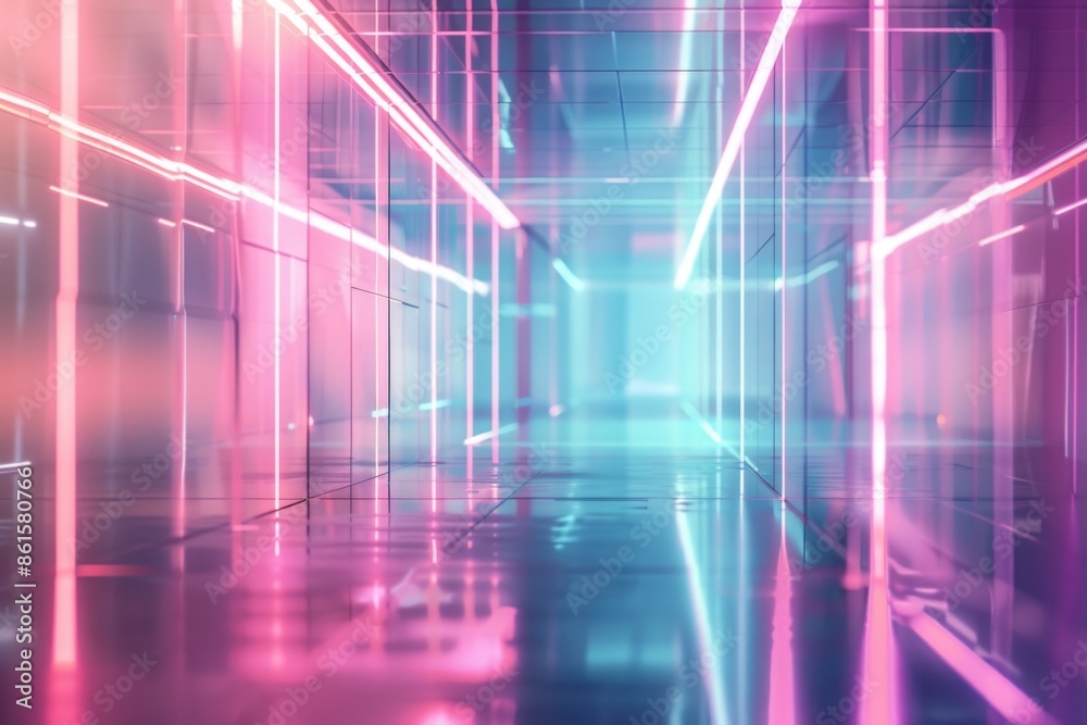 Futuristic Neon Hallway with Holographic Elements – Abstract Digital Art for Modern Backgrounds and Designs Futuristic Neon Hallway with Holographic Elements – Abstract Digital Art for Modern Backgrounds and Designs