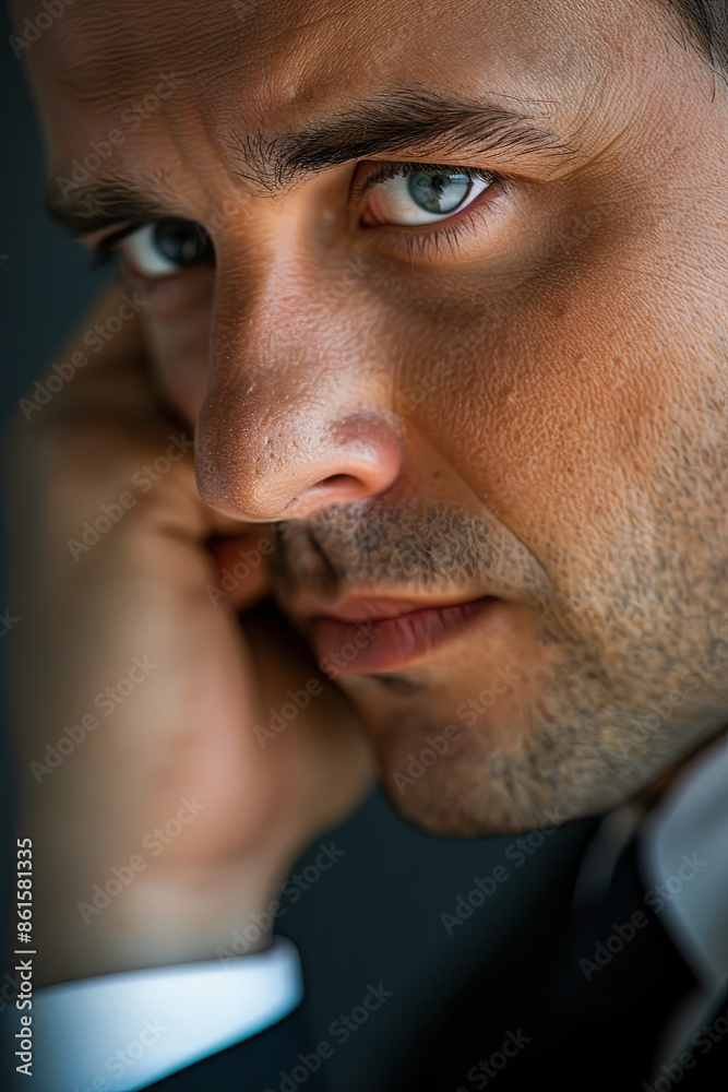 Obraz premium Close-up of a secret service agent listening to his earpiece, over the shoulder