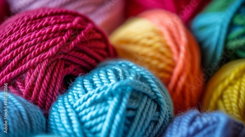 Bundle of colorful yarns in various shades, neatly arranged and ready for knitting