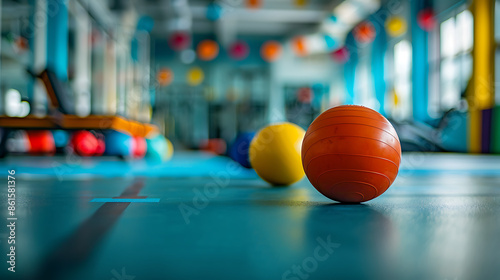 Colorful Exercise Equipment on Gym Floor – Minimalist and Simple Gym Scene
