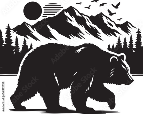 A Bear Walking portrait Vector Silhouette logo illustration