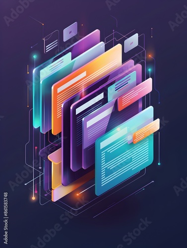 Isometric 3D Folder Icons Showcasing Multimedia File Organization and Streamlined Digital Workspace