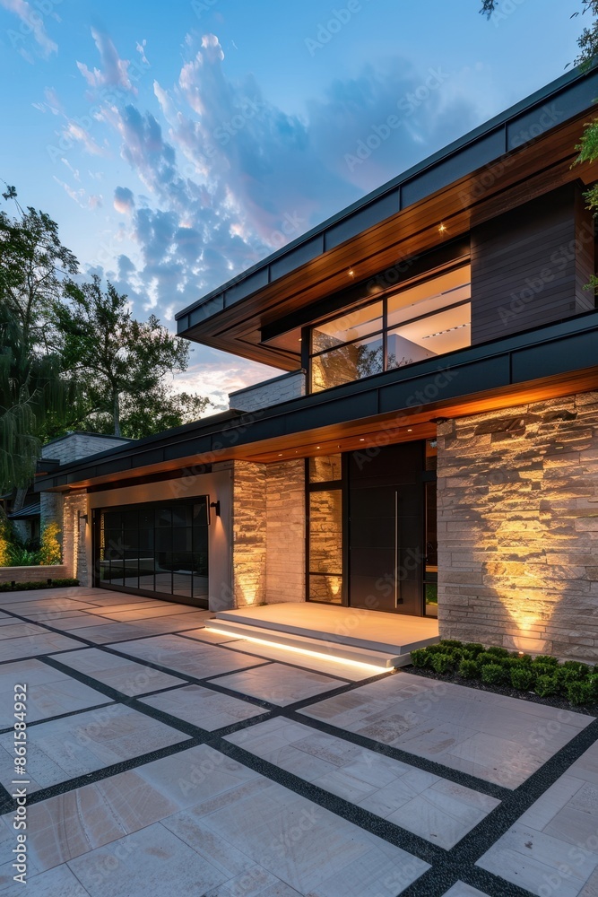 Modern and luxurious garage with a sleek driveway entrance Modern and luxurious garage with a sleek driveway entrance