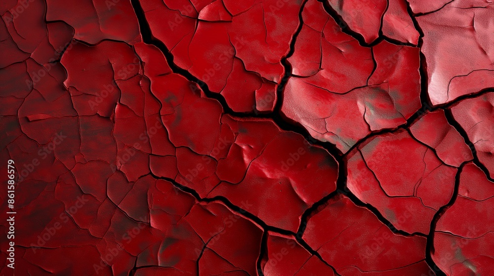 Naklejka premium Close-Up of Cracked Red Surface with Abstract Patterns