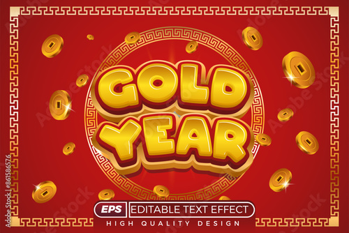 Editable 3d text effect gold year