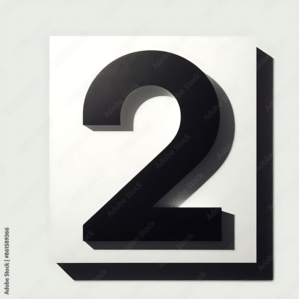 3D black number 2 on a white square platform. Isolated on white background. Modern and minimalist design element number two, perfect for numeric concepts and presentations 3D black number 2 on a white square platform. Isolated on white background. Modern and minimalist design element number two, perfect for numeric concepts and presentations