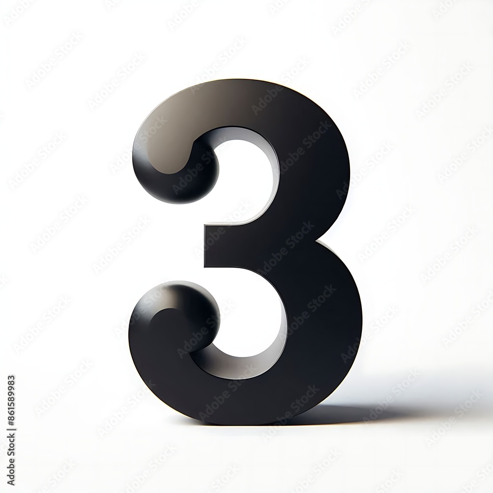 Black 3D number 3 isolated on a white background. Contemporary and minimalist design number three, suitable for illustrating numerical concepts and creative ideas Black 3D number 3 isolated on a white background. Contemporary and minimalist design number three, suitable for illustrating numerical concepts and creative ideas