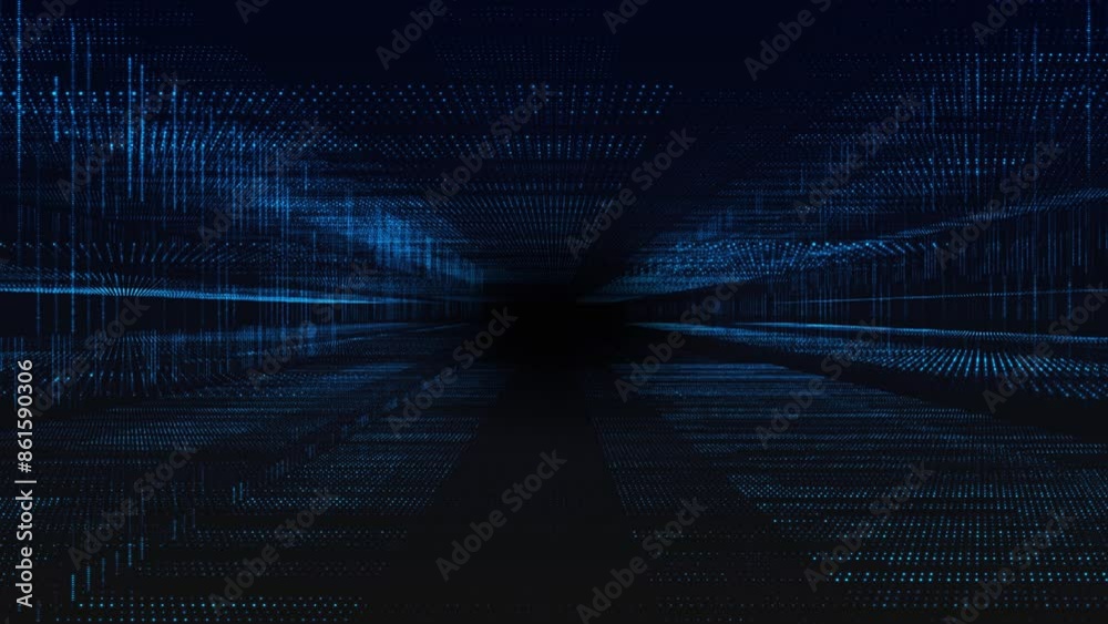 Digital big data background, fiber optic network lines. Data flow cyber wave particles dots Flow Secure cybersecurity connection. Cyber technology Network data speed funnel ai network cyberspace