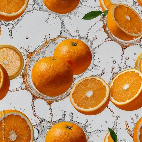 Orange juice splash with fruit cut out on white background
