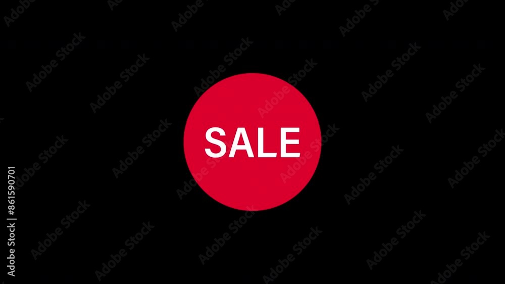 Animated red sale banner with sticking effect. Badge or sticker for product promotion. Concept for e-commerce, store, applications, websites, videos. Alpha channel, transparent background.
