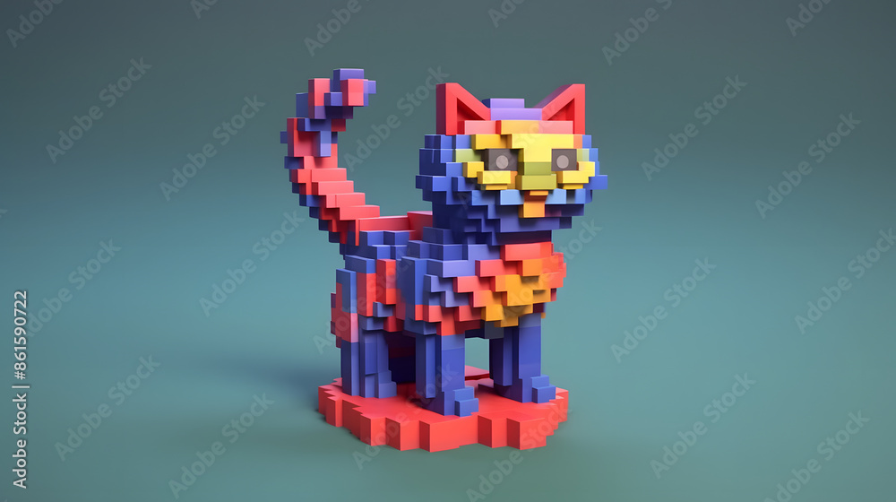 Obraz premium Cat 3d pixel Character Cartoon