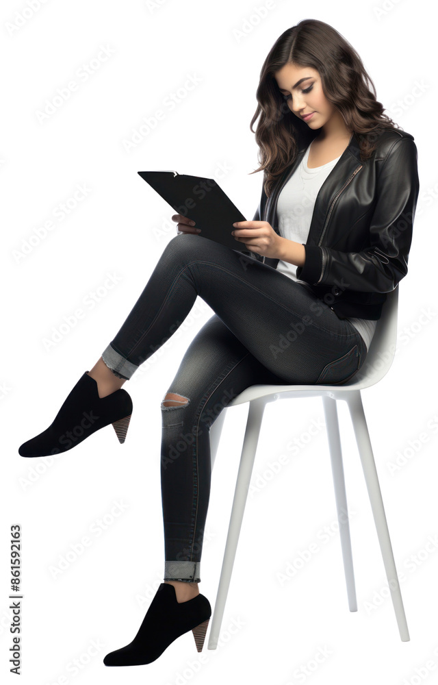 PNG Girl student using tablet furniture footwear sitting.