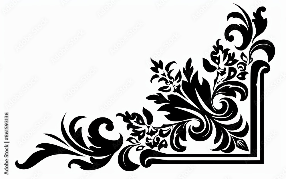 Fototapeta premium A black and white floral design with a curved border