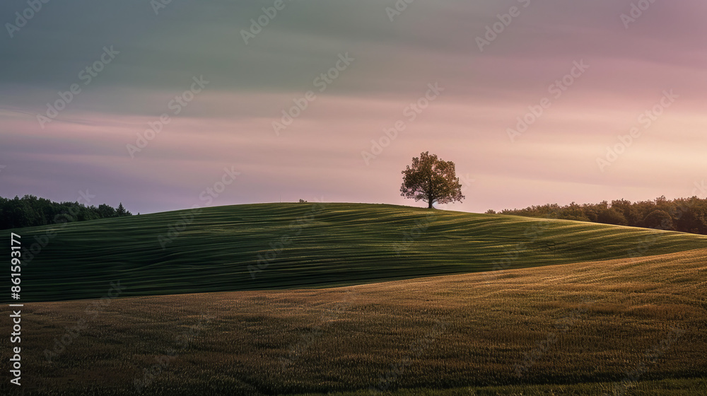 Fototapeta premium Minimalist Nature Scene of Grassland and Trees