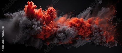 Capture the dynamic freeze frame of black powder exploding or dispersing against a backdrop, creating an abstract and visually striking copy space image. photo