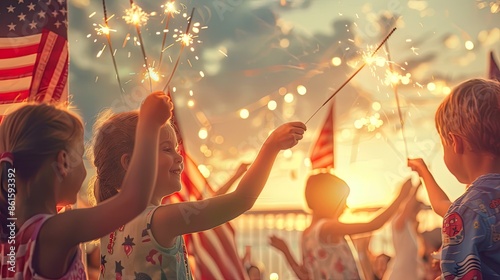 Kids Celebrating 4th of July with Sparklers