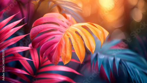 photo of colorful palm tree leaves, wallpaper, hdr, detailed.generative ai photo