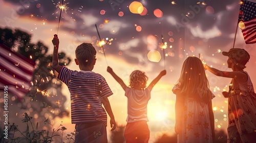 Kids Celebrating 4th of July with Sparklers