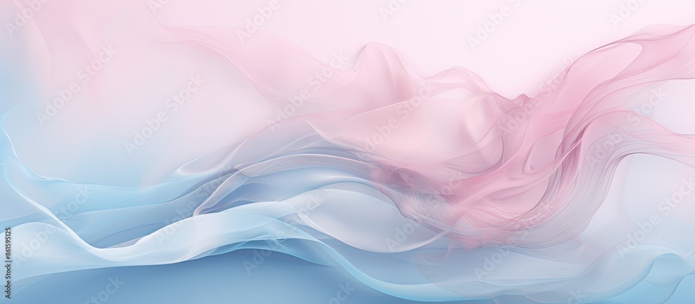Obraz premium Soft pastel pink paint on pastel blue backdrop with a fluid layout and available copy space image, creating a simplistic yet luxurious feel.