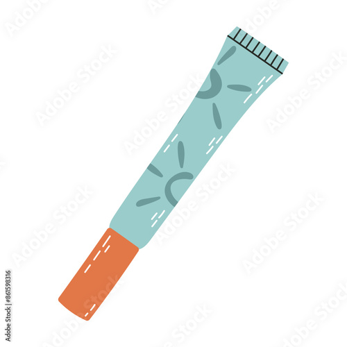 Sunscreen product in tube. Sunblock lotion, oil, gel, moisturizer, spray. UV protection, skin care with SPF. Vector flat cartoon illustration