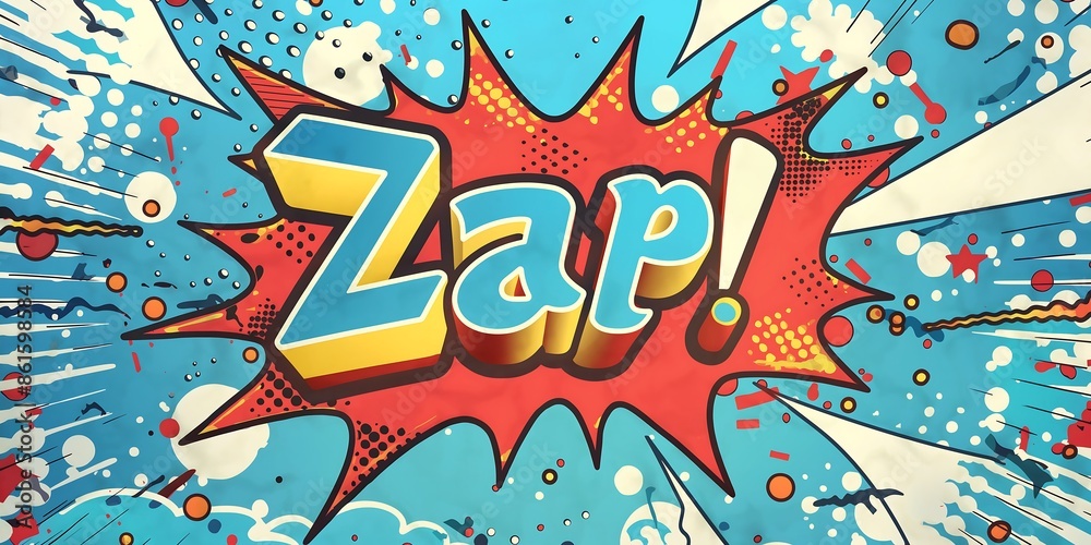 Fototapeta premium Comic Burst Patterns Dynamic pop art background with explosive burst patterns, bright colors, and comic-style text elements like