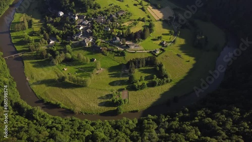 Aerial View of Frahan, Rochehaut, Belgium: River Loop and Village Charm