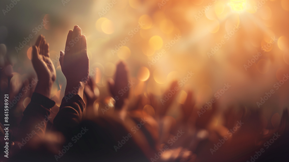 Fototapeta premium crowd of people raise hand worship God