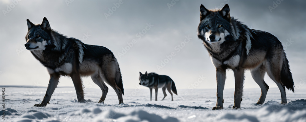 Naklejka premium wolf on snowy landscape. Extremely detailed and realistic high resolution illustration