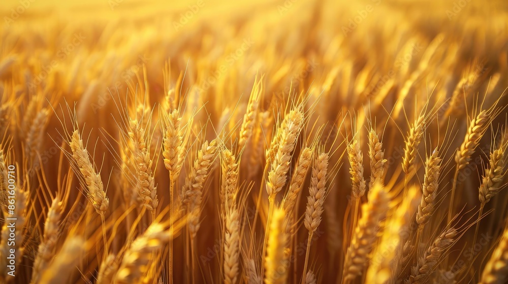 Golden wheat field bathed in warm sunlight. Close-up view of mature ears of wheat ready for harvest, symbolizing autumn and agricultural prosperity. Golden wheat field bathed in warm sunlight. Close-up view of mature ears of wheat ready for harvest, symbolizing autumn and agricultural prosperity.